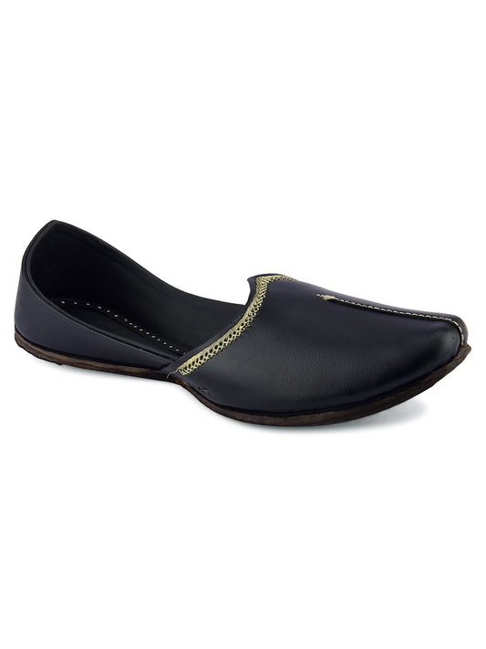 DESI COLOUR Men Black Solid Leather Mojaris