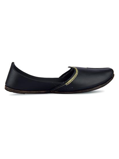 DESI COLOUR Men Black Solid Leather Mojaris