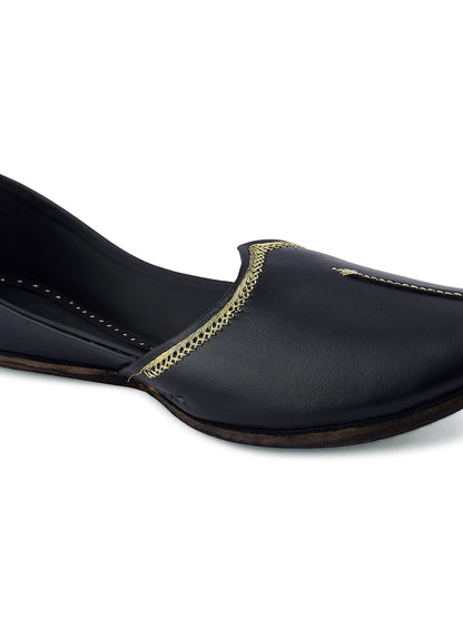 DESI COLOUR Men Black Solid Leather Mojaris