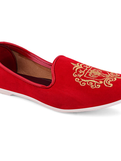 DESI COLOUR Men Red Printed Mojaris