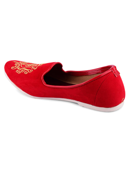 DESI COLOUR Men Red Printed Mojaris