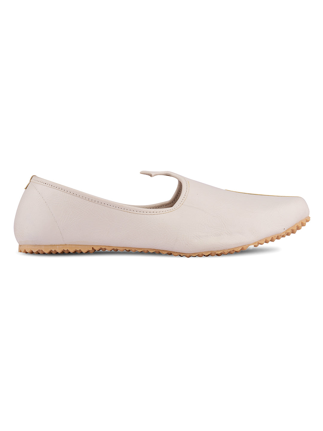 DESI COLOUR Men Cream-Coloured Mojaris