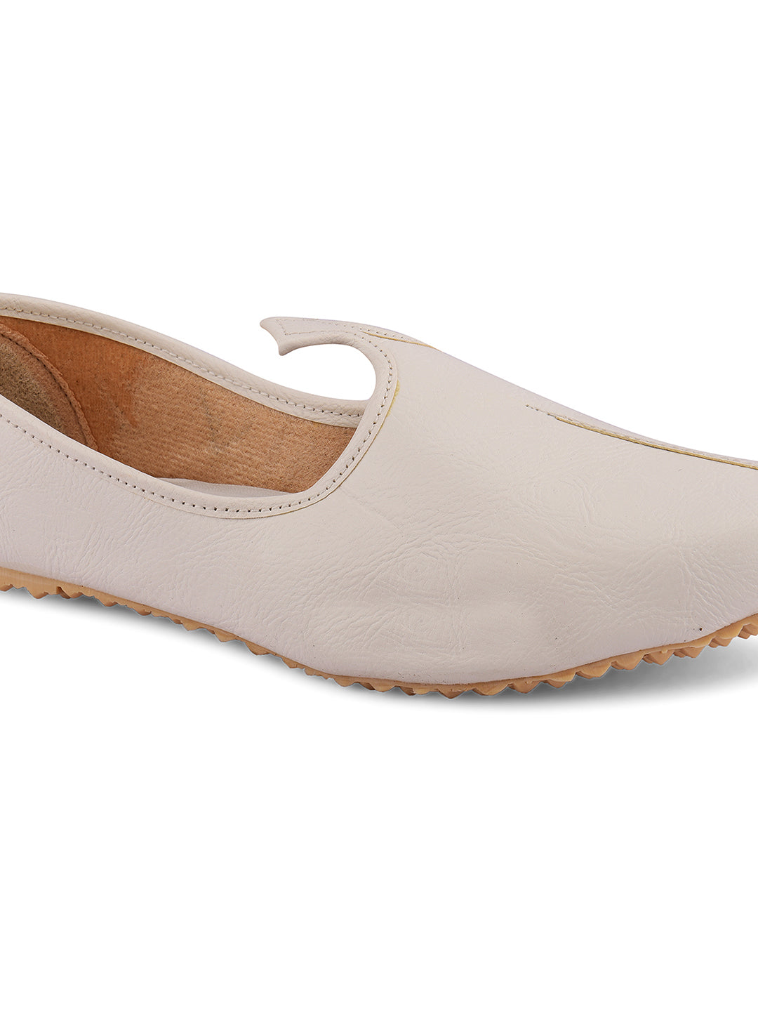 DESI COLOUR Men Cream-Coloured Mojaris
