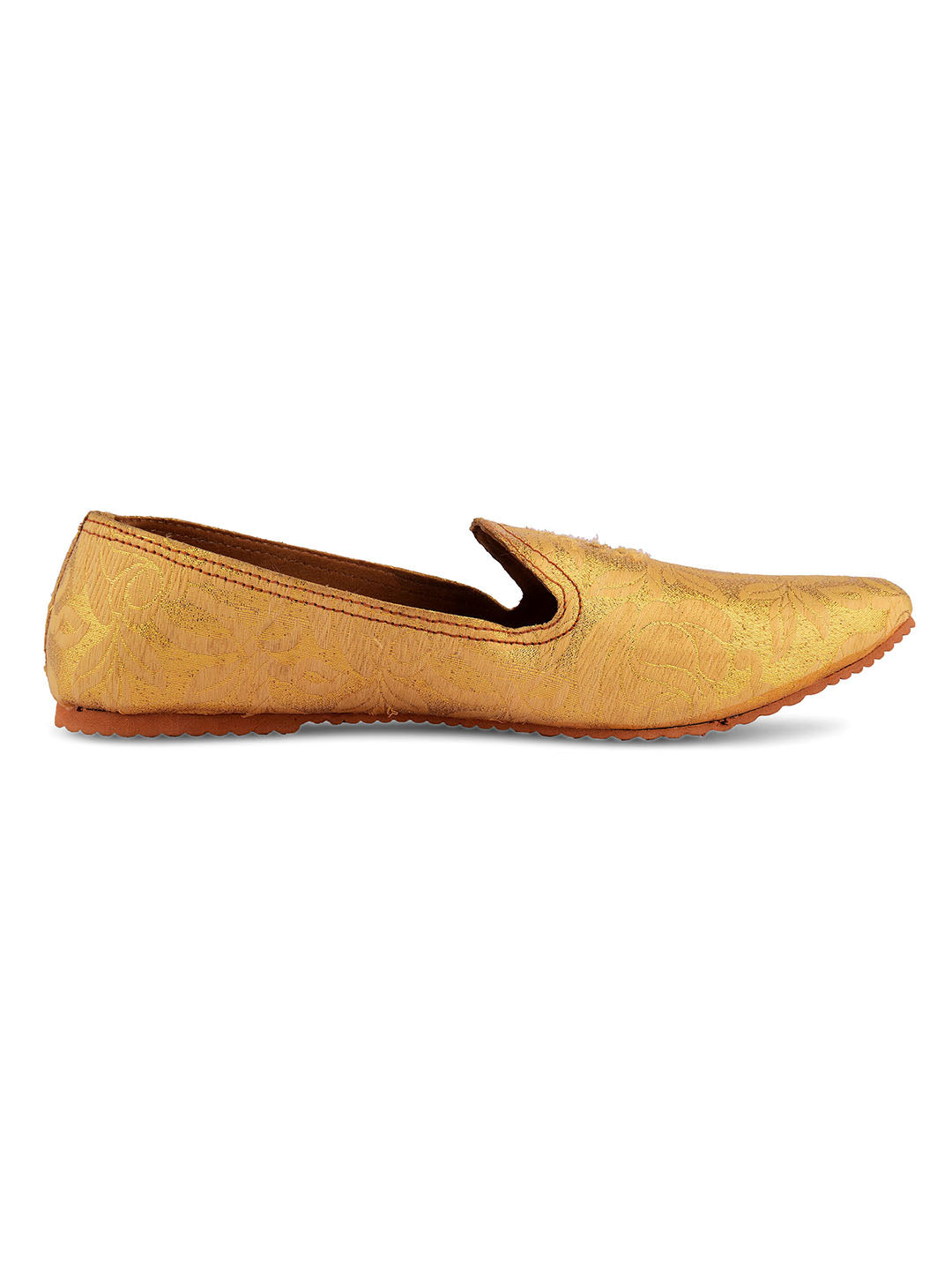 DESI COLOUR Men Gold-Coloured Woven Design Mojaris