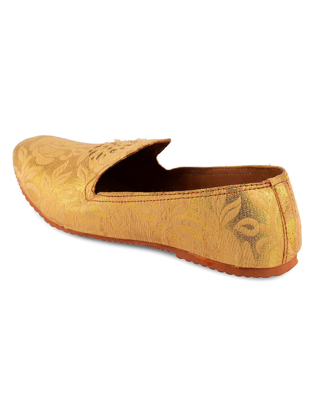 DESI COLOUR Men Gold-Coloured Woven Design Mojaris