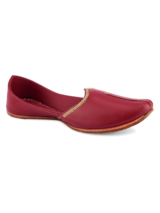 DESI COLOUR Men Red Solid Mojaris