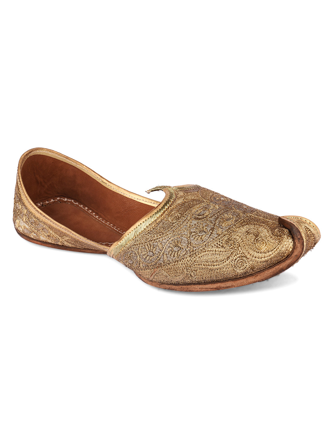 DESI COLOUR Men Gold-Toned Textured Leather Mojaris