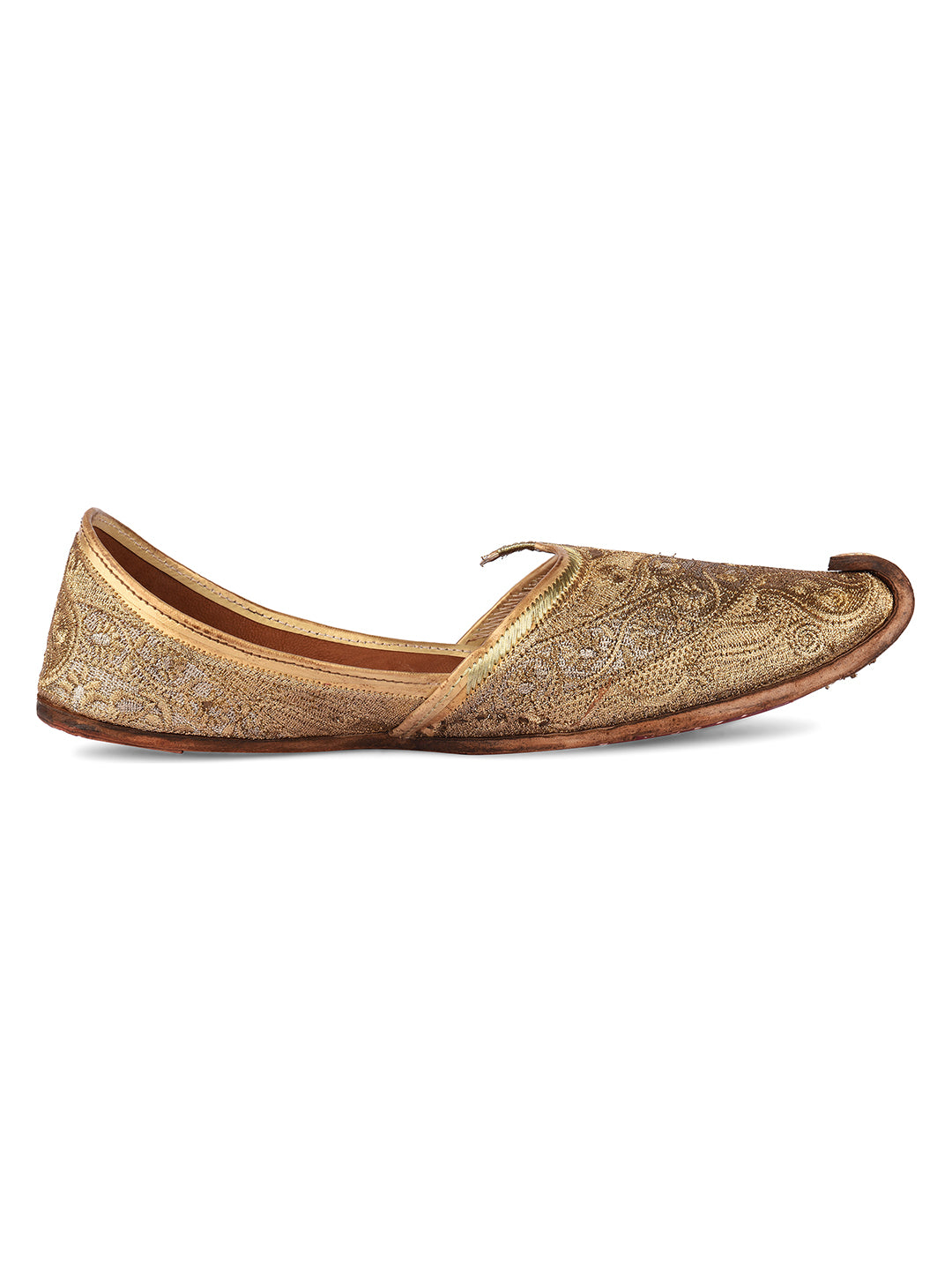DESI COLOUR Men Gold-Toned Textured Leather Mojaris