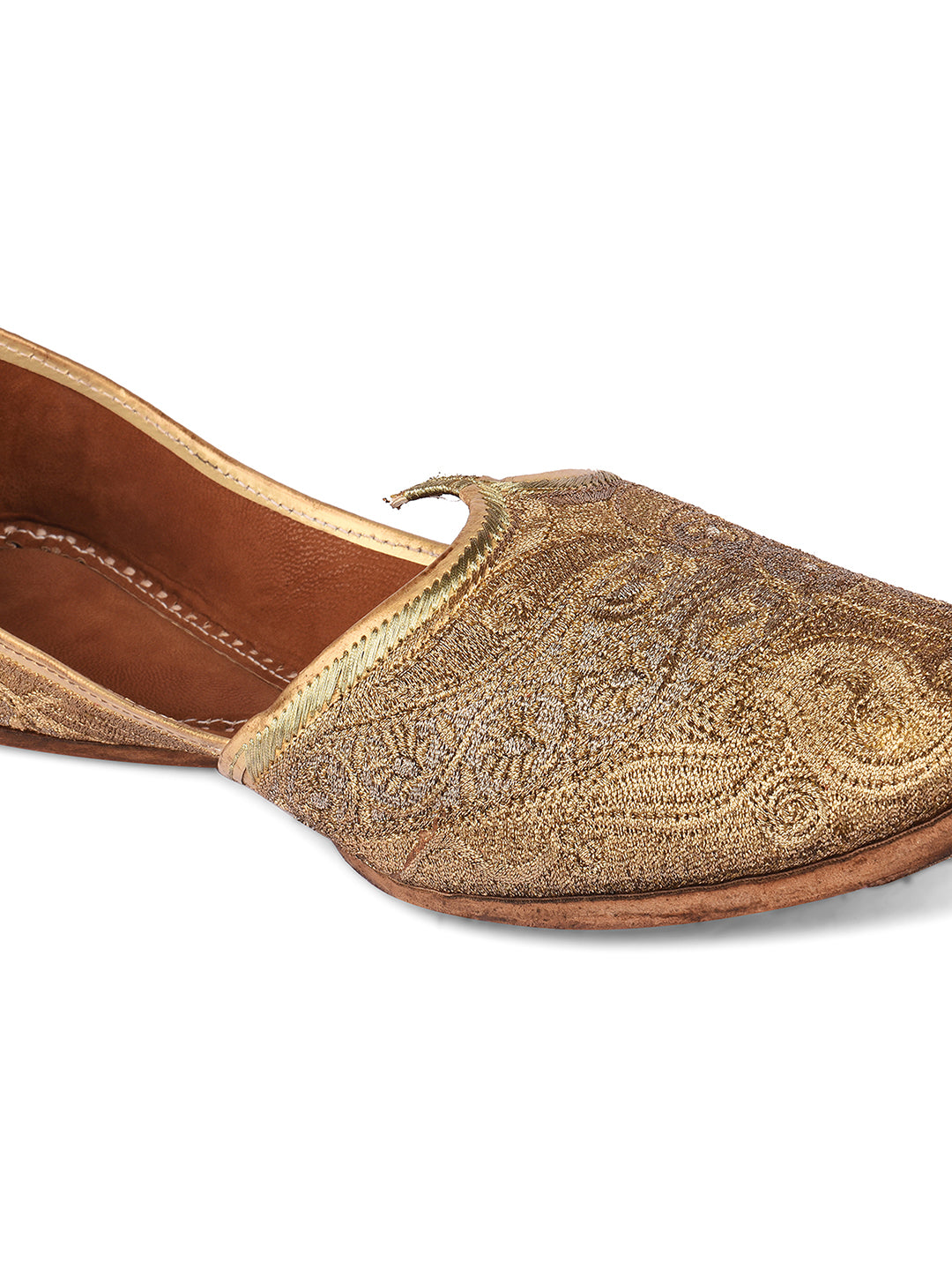 DESI COLOUR Men Gold-Toned Textured Leather Mojaris