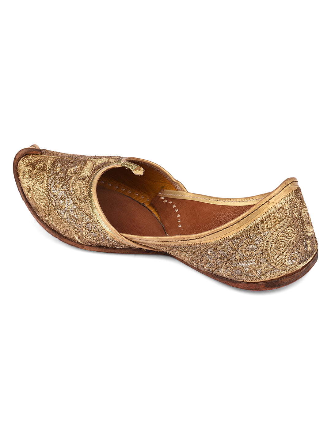 DESI COLOUR Men Gold-Toned Textured Leather Mojaris