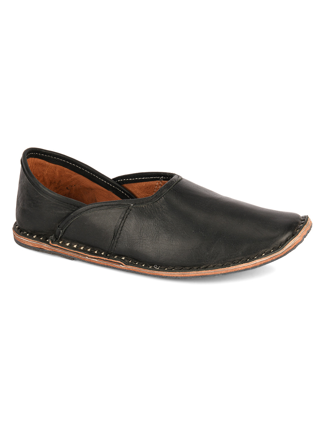 DESI COLOUR Men Black Leather Mojaris
