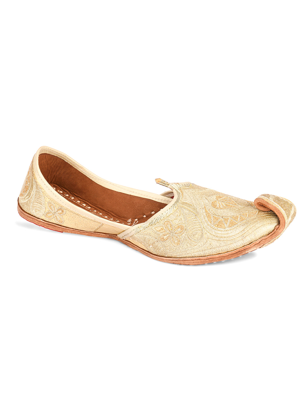 DESI COLOUR Men Gold-Toned Leather Mojaris