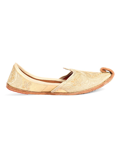 DESI COLOUR Men Gold-Toned Leather Mojaris