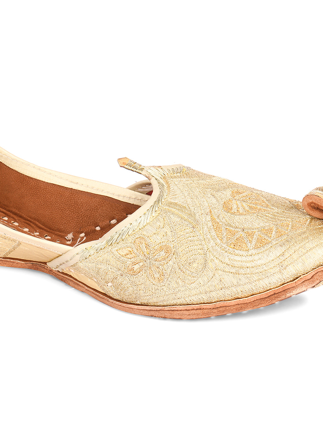 DESI COLOUR Men Gold-Toned Leather Mojaris