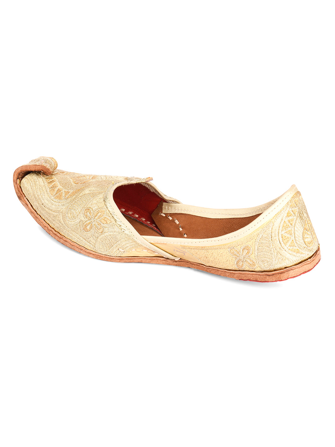DESI COLOUR Men Gold-Toned Leather Mojaris