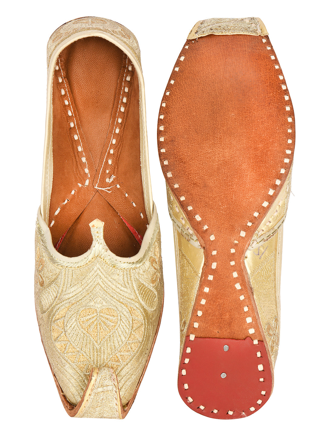 DESI COLOUR Men Gold-Toned Leather Mojaris