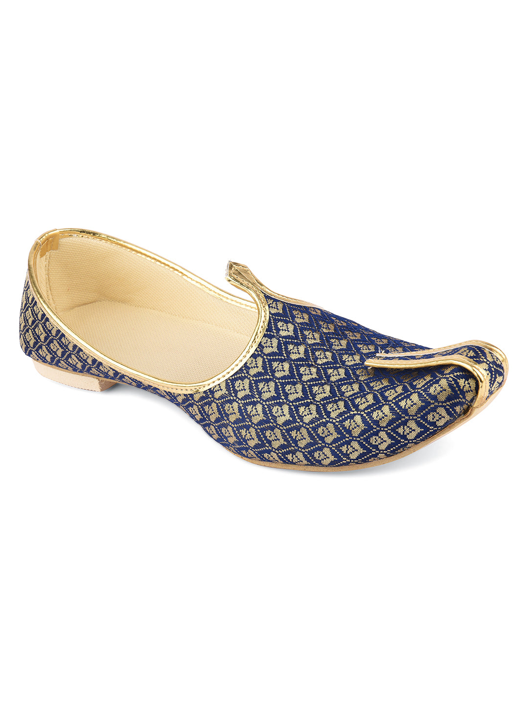 DESI COLOUR Men Silver Woven Design Leather Mojaris