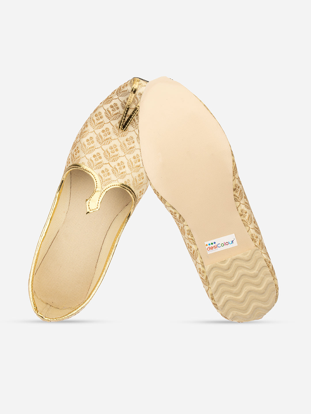 DESI COLOUR Men Gold-Toned Woven Design Espadrilles